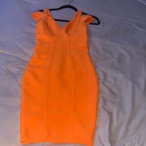 Neon orange bandage midi dress